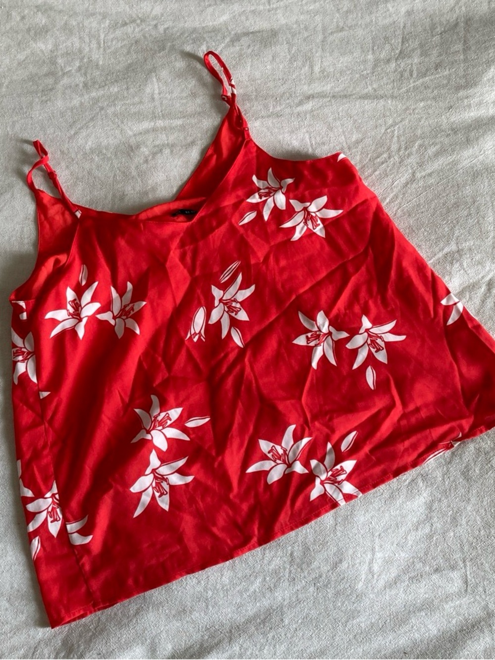 Cotton On Red Floral Camisole with White Blooms